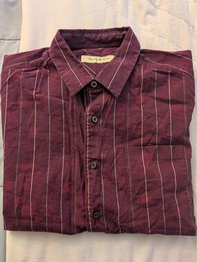 Tommy Bahama Purple and Blue & White Pinstripe Button-Down Shirt Size Large